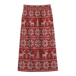 Christmas Deer Knitted Pattern Print Cotton Front Slit Maxi Skirt