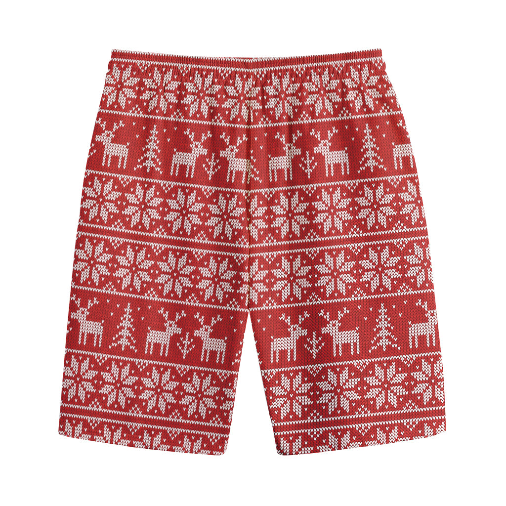 Christmas Deer Knitted Pattern Print Cotton Shorts