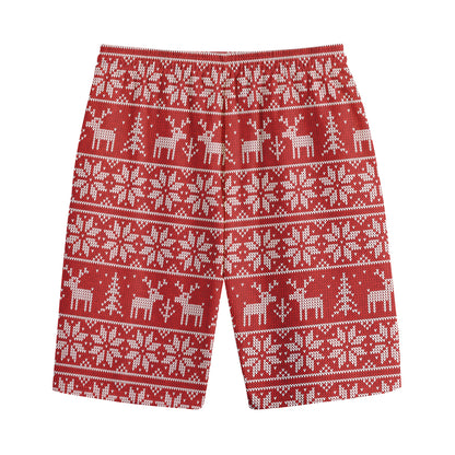 Christmas Deer Knitted Pattern Print Cotton Shorts