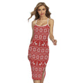 Christmas Deer Knitted Pattern Print Cross Back Cami Dress