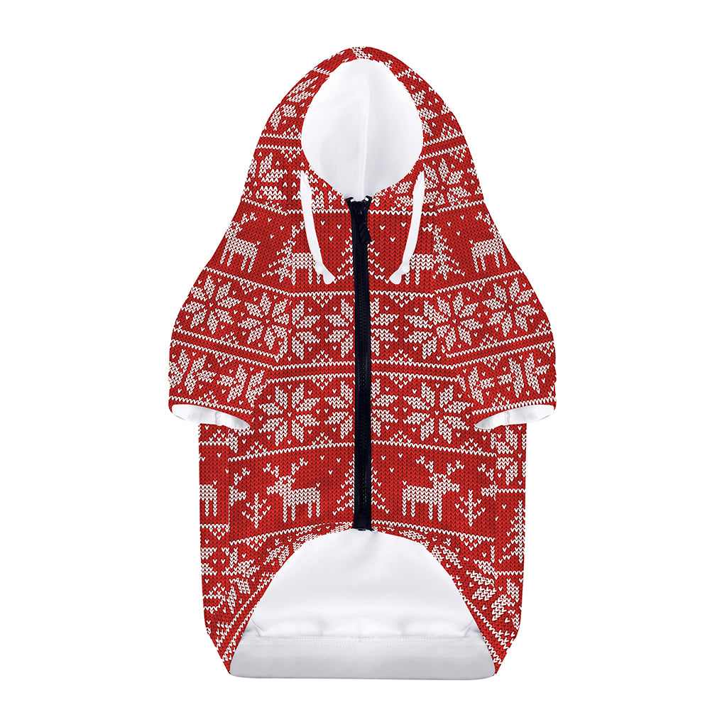 Christmas Deer Knitted Pattern Print Dog Zip Up Hoodie