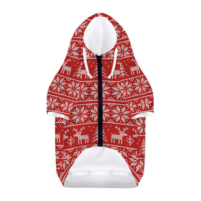 Christmas Deer Knitted Pattern Print Dog Zip Up Hoodie