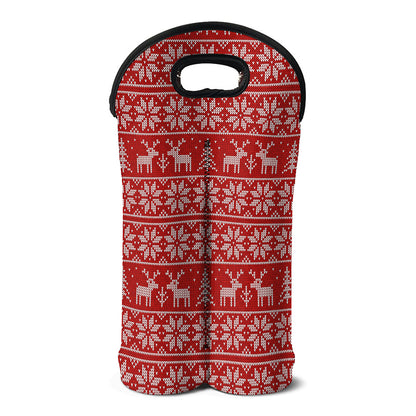 Christmas Deer Knitted Pattern Print Double Neoprene Wine Tote