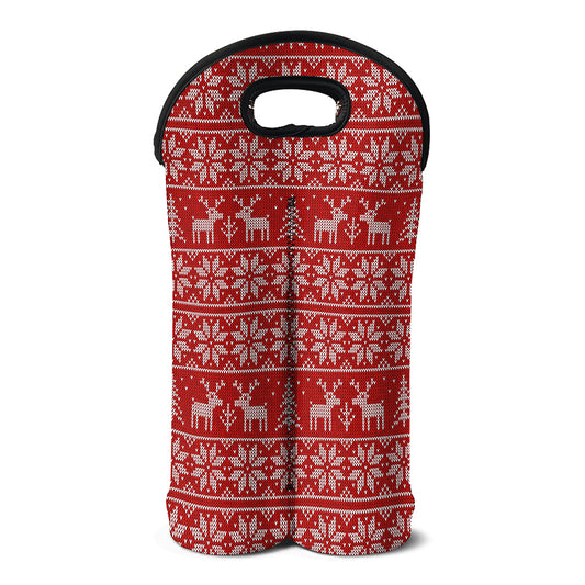 Christmas Deer Knitted Pattern Print Double Neoprene Wine Tote