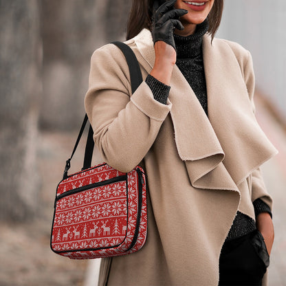 Christmas Deer Knitted Pattern Print Double Strap Bible Bag