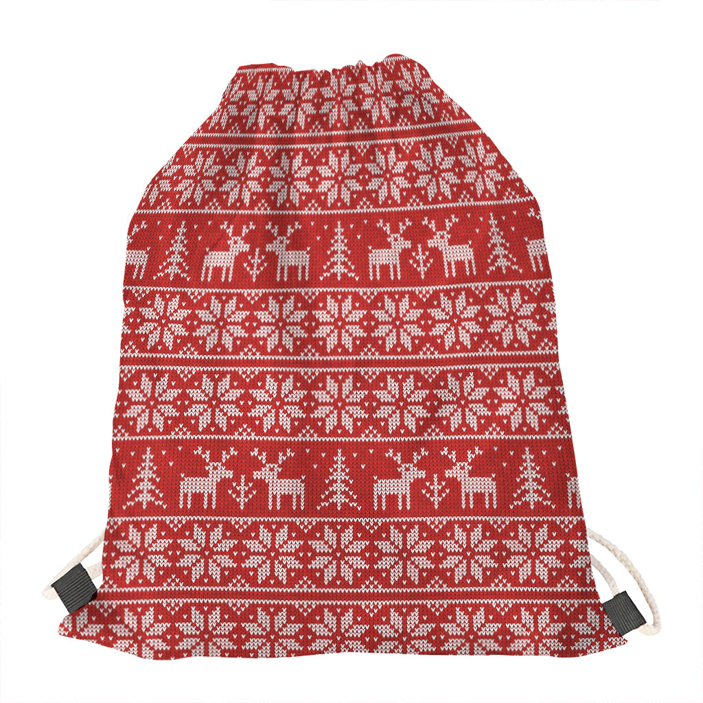 Christmas Deer Knitted Pattern Print Drawstring Bag