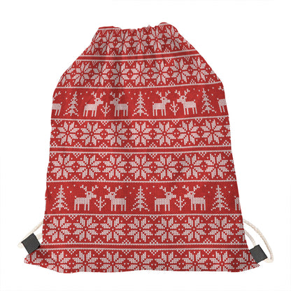 Christmas Deer Knitted Pattern Print Drawstring Bag