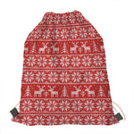 Christmas Deer Knitted Pattern Print Drawstring Bag