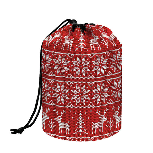 Christmas Deer Knitted Pattern Print Drawstring Makeup Bag