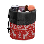 Christmas Deer Knitted Pattern Print Drawstring Makeup Bag
