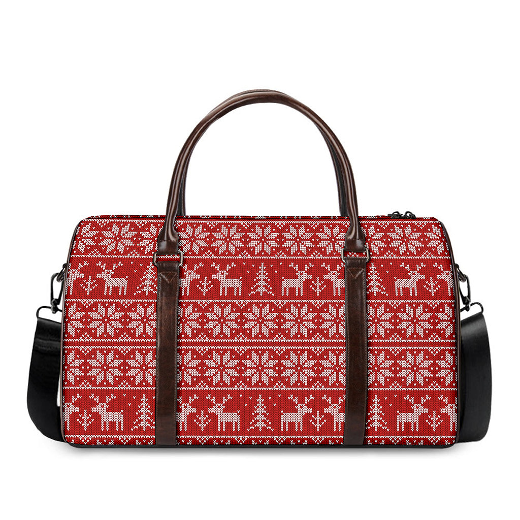 Christmas Deer Knitted Pattern Print Duffle Bag