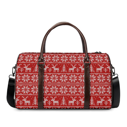 Christmas Deer Knitted Pattern Print Duffle Bag