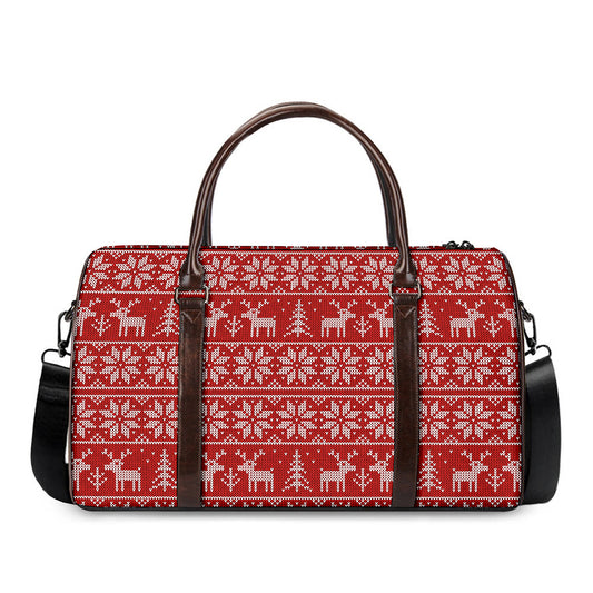Christmas Deer Knitted Pattern Print Duffle Bag