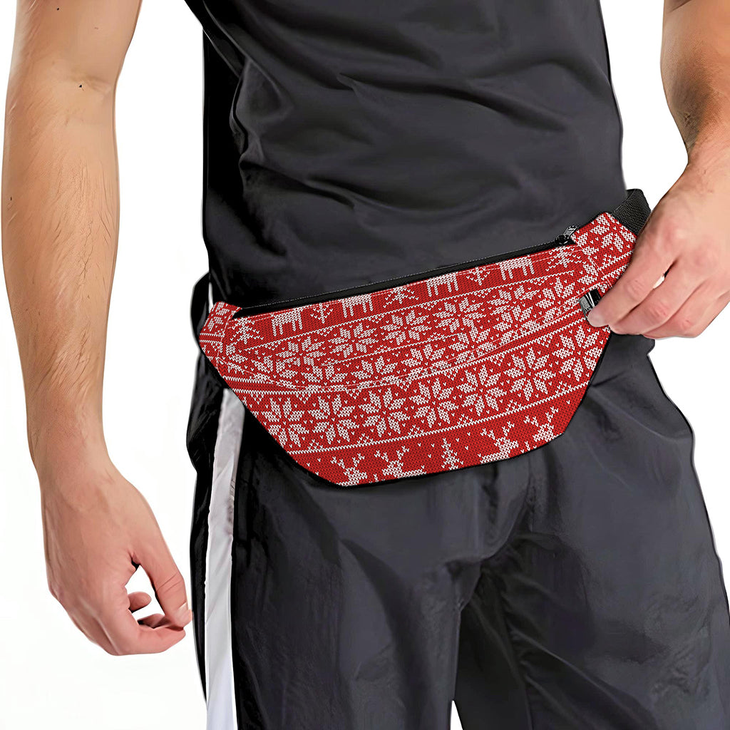 Christmas Deer Knitted Pattern Print Fanny Pack