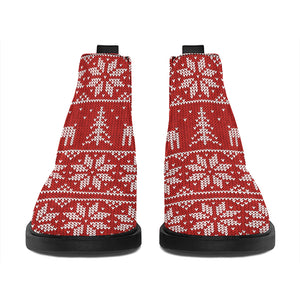 Christmas Deer Knitted Pattern Print Flat Ankle Boots