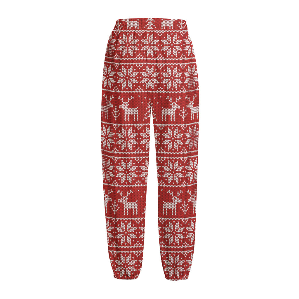 Christmas Deer Knitted Pattern Print Fleece Lined Knit Pants