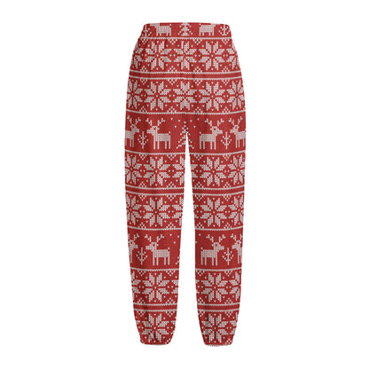 Christmas Deer Knitted Pattern Print Fleece Lined Knit Pants