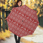 Christmas Deer Knitted Pattern Print Foldable Umbrella