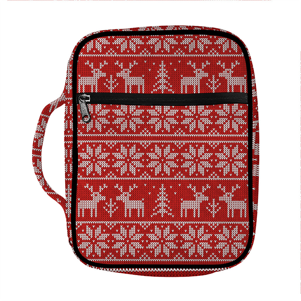 Christmas Deer Knitted Pattern Print Front Pocket Bible Bag