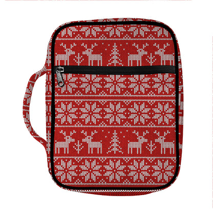 Christmas Deer Knitted Pattern Print Front Pocket Bible Bag