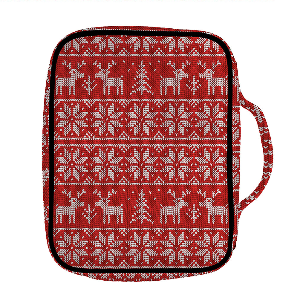 Christmas Deer Knitted Pattern Print Front Pocket Bible Bag