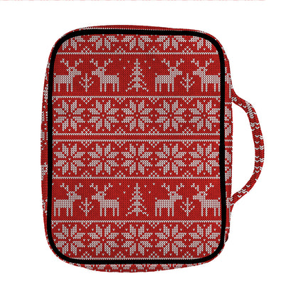 Christmas Deer Knitted Pattern Print Front Pocket Bible Bag