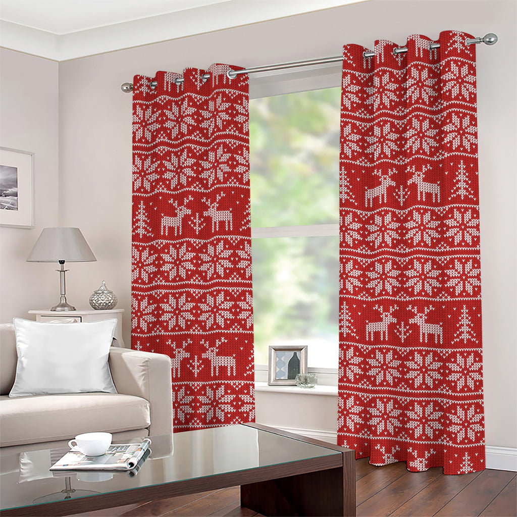 Christmas Deer Knitted Pattern Print Grommet Curtains