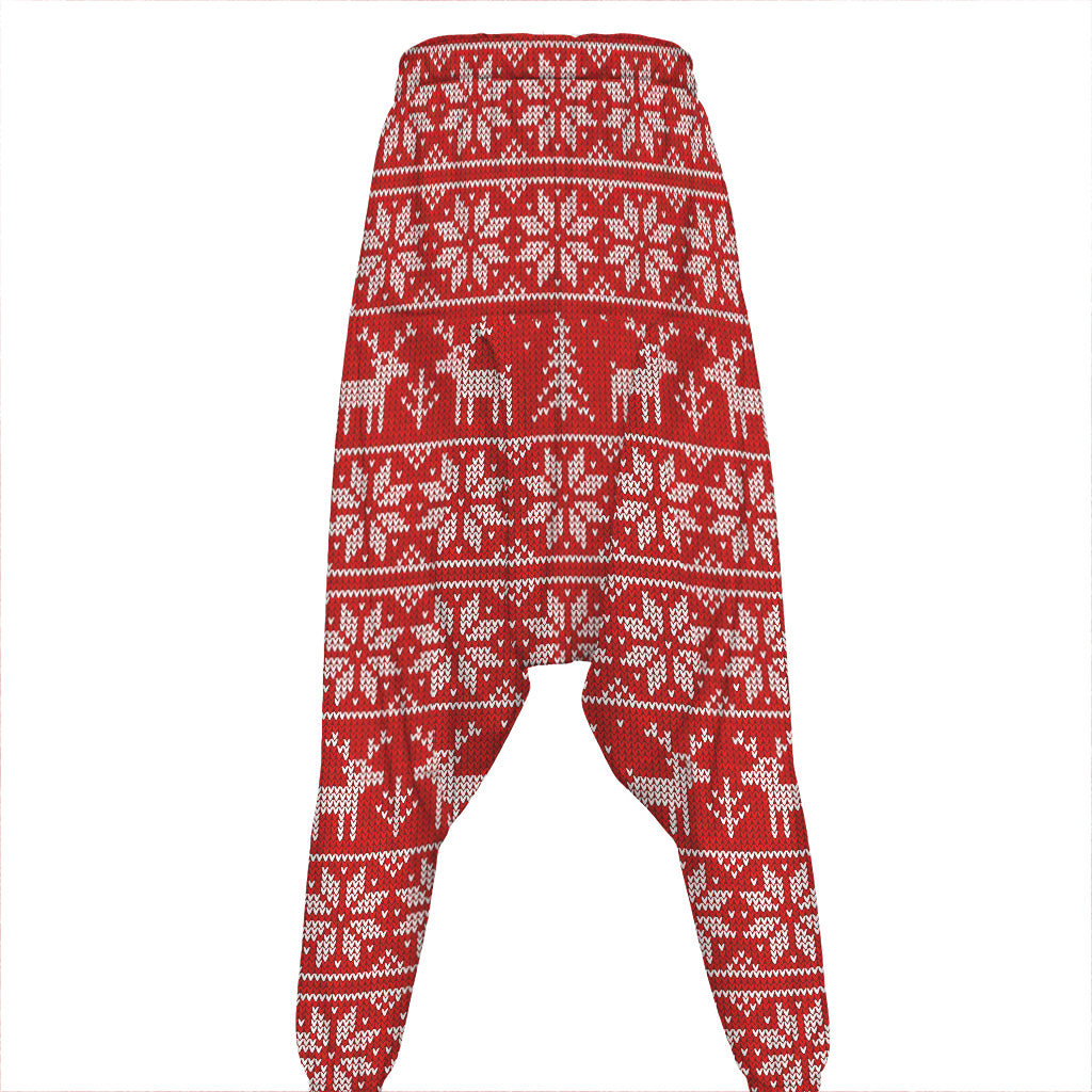 Christmas Deer Knitted Pattern Print Hammer Pants
