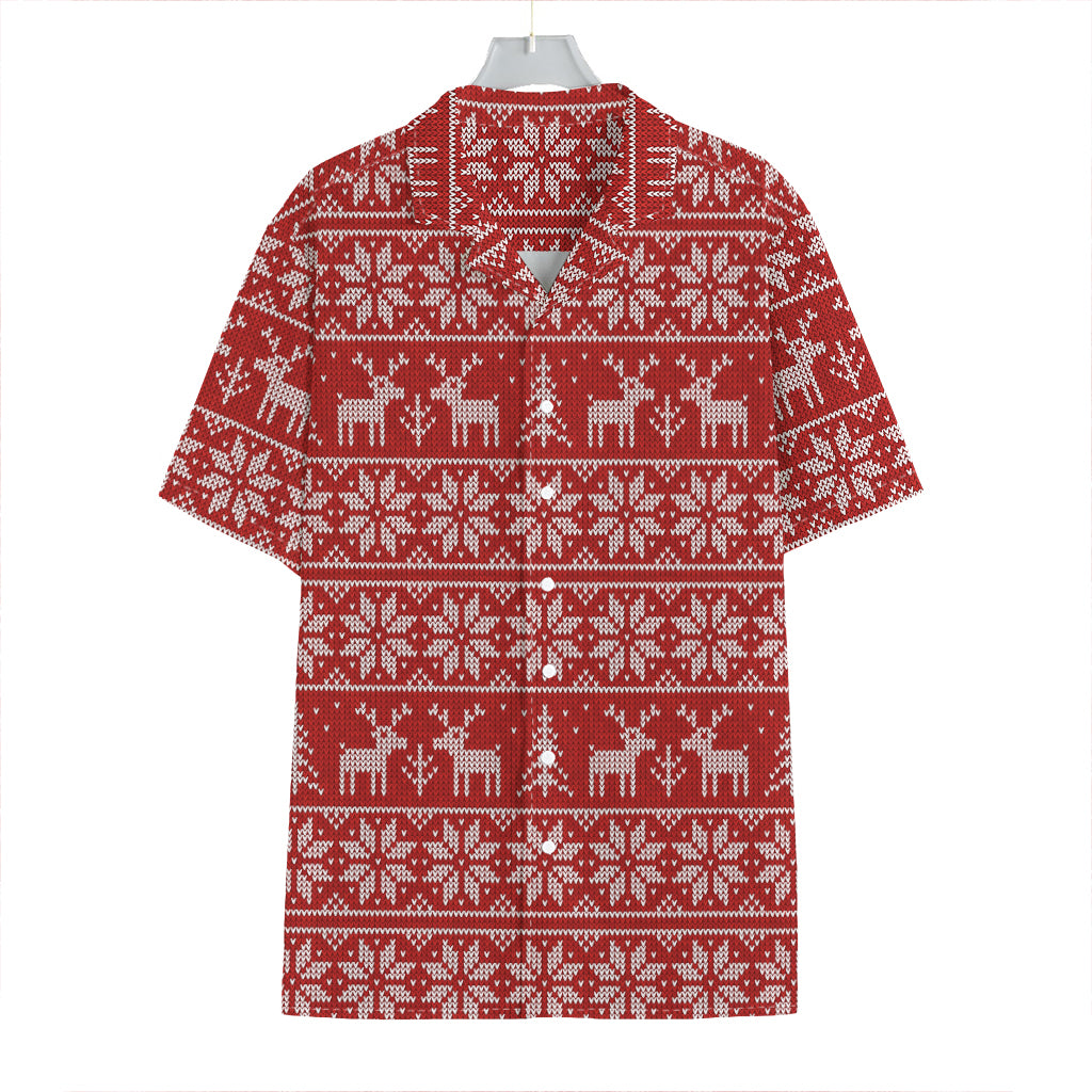Christmas Deer Knitted Pattern Print Hawaiian Shirt