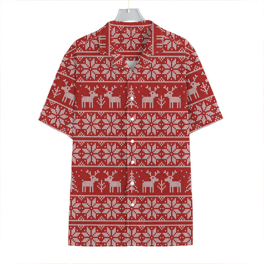 Christmas Deer Knitted Pattern Print Hawaiian Shirt