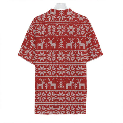 Christmas Deer Knitted Pattern Print Hawaiian Shirt