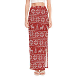Christmas Deer Knitted Pattern Print High Slit Maxi Skirt