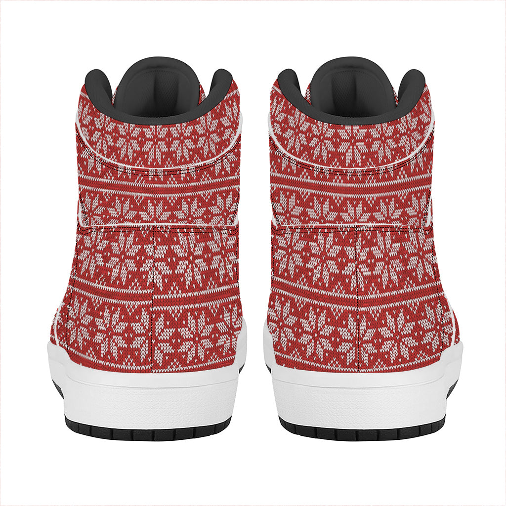 Christmas Deer Knitted Pattern Print High Top Leather Sneakers