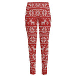 Christmas Deer Knitted Pattern Print High-Waisted Pocket Leggings