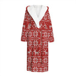 Christmas Deer Knitted Pattern Print Hooded Bathrobe