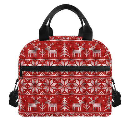 Christmas Deer Knitted Pattern Print Insulated Lunch Bag