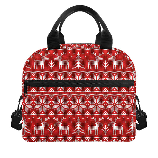 Christmas Deer Knitted Pattern Print Insulated Lunch Bag