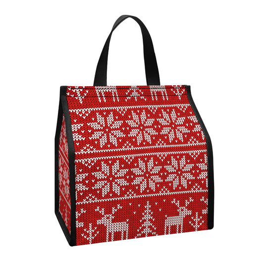 Christmas Deer Knitted Pattern Print Insulated Lunch Tote