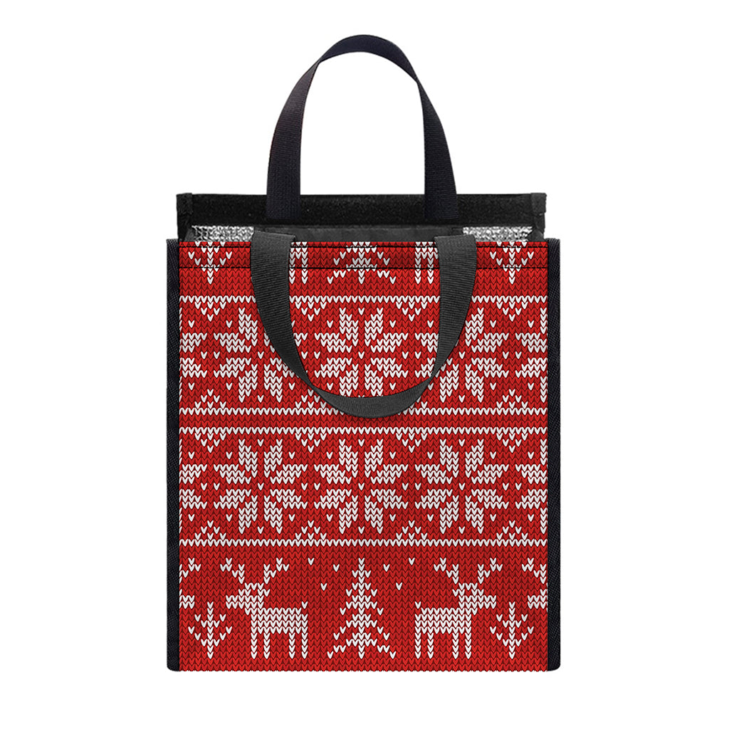 Christmas Deer Knitted Pattern Print Insulated Lunch Tote