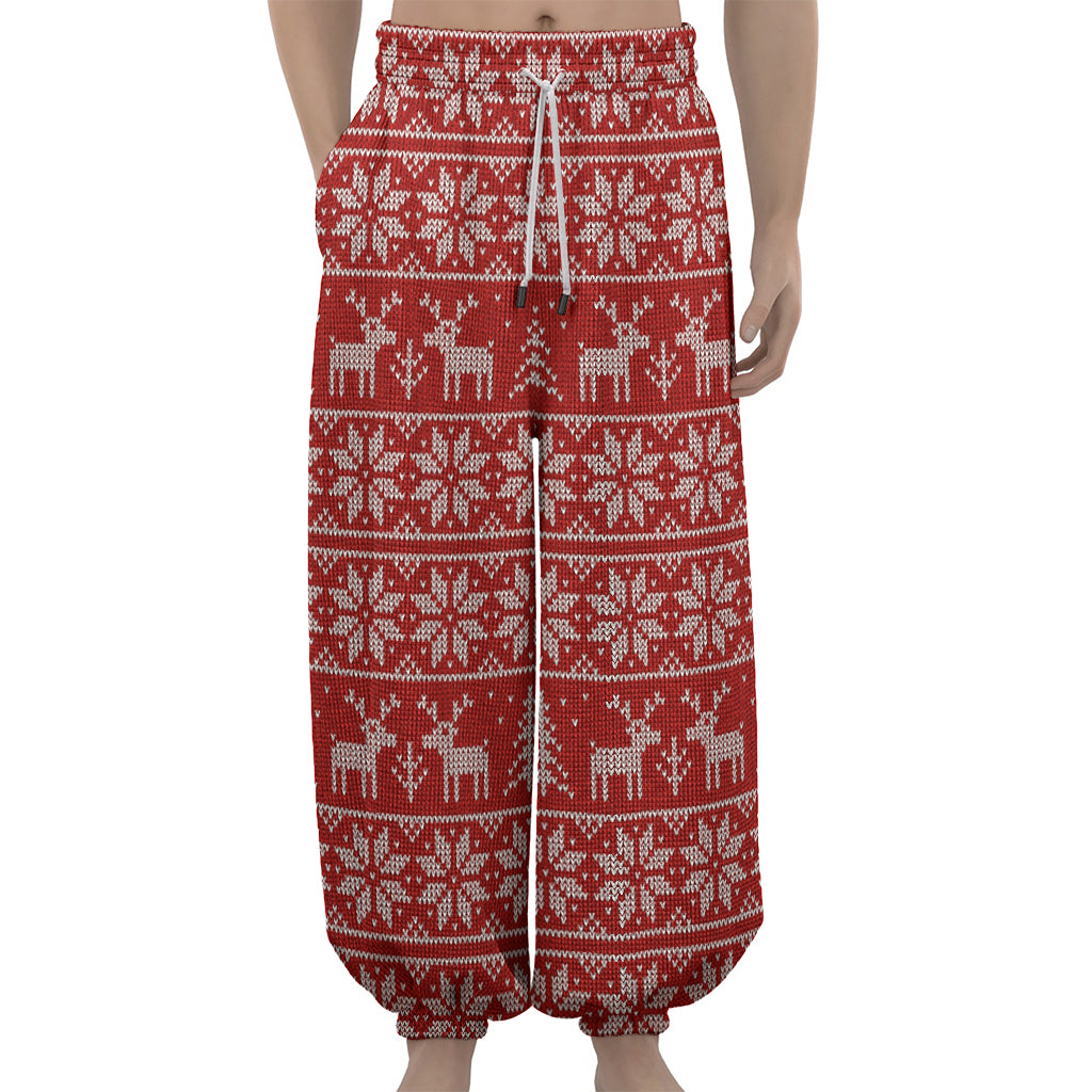 Christmas Deer Knitted Pattern Print Lantern Pants