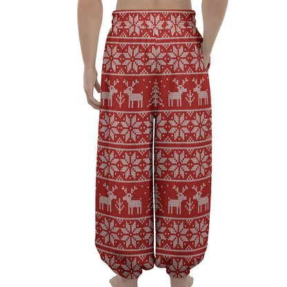 Christmas Deer Knitted Pattern Print Lantern Pants