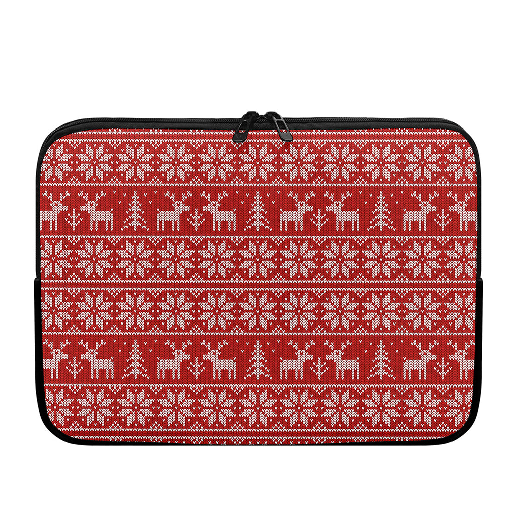 Christmas Deer Knitted Pattern Print Laptop Sleeve