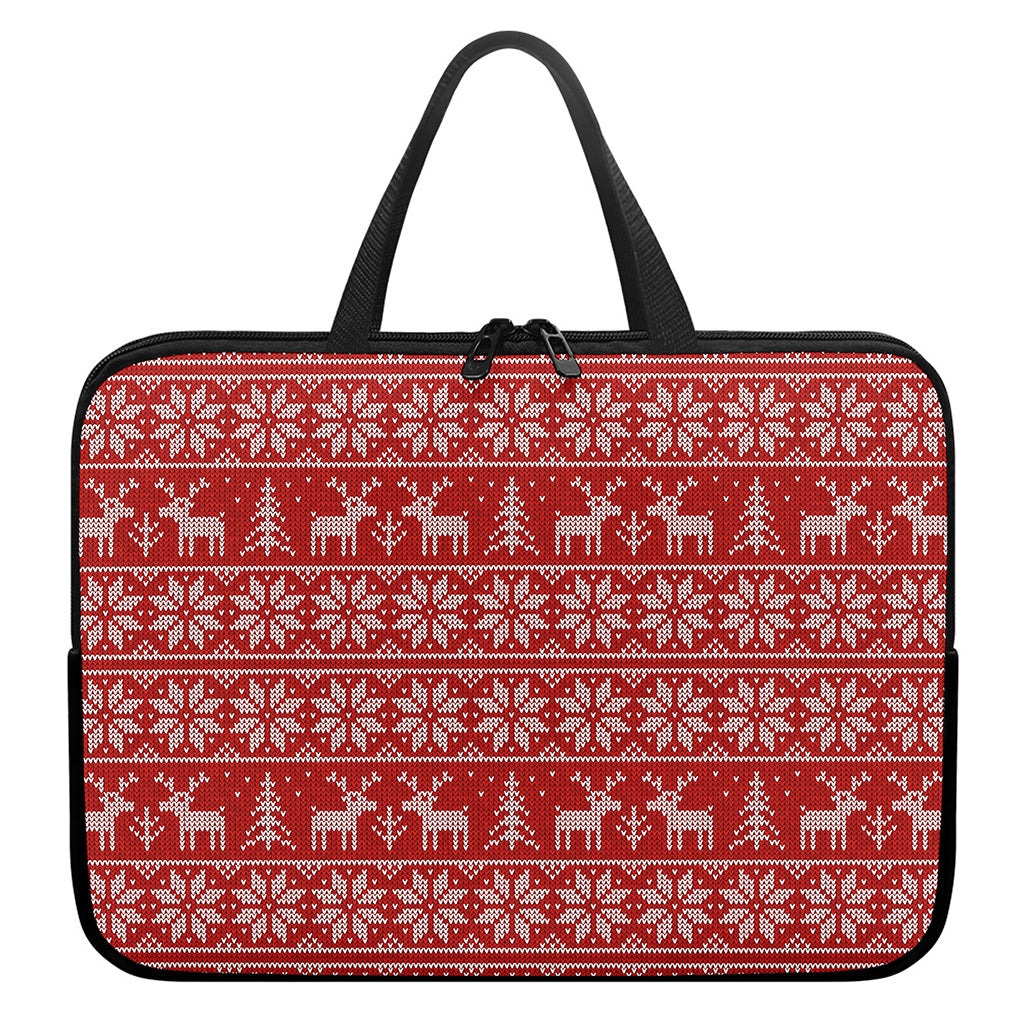 Christmas Deer Knitted Pattern Print Laptop Sleeve With Handle