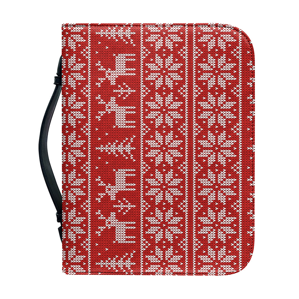 Christmas Deer Knitted Pattern Print Leather Bible Cover