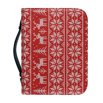 Christmas Deer Knitted Pattern Print Leather Bible Cover