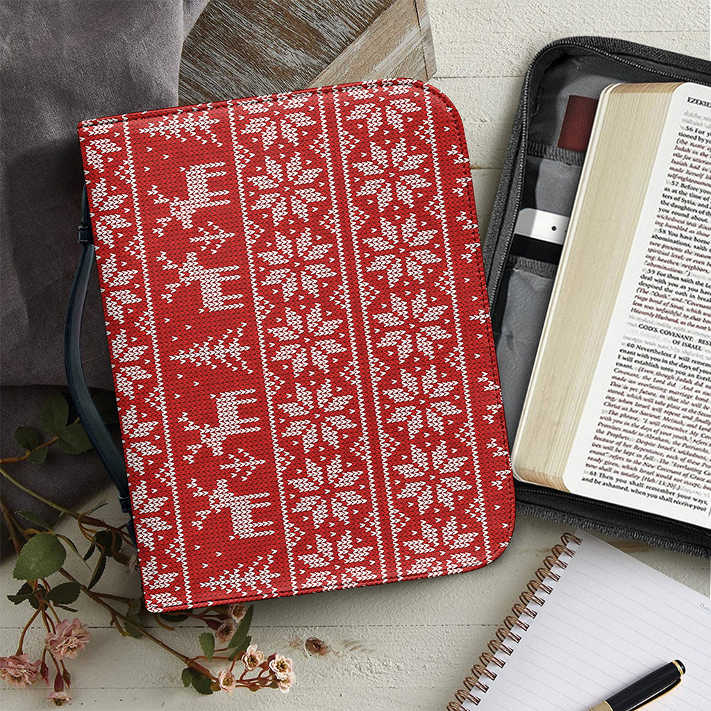 Christmas Deer Knitted Pattern Print Leather Bible Cover