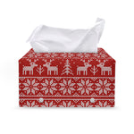Christmas Deer Knitted Pattern Print Leather Tissue Box Cover