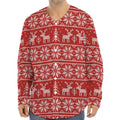 Christmas Deer Knitted Pattern Print Long Sleeve Baseball Jersey
