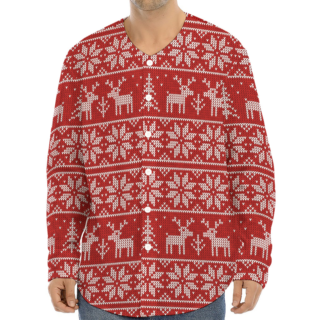 Christmas Deer Knitted Pattern Print Long Sleeve Baseball Jersey