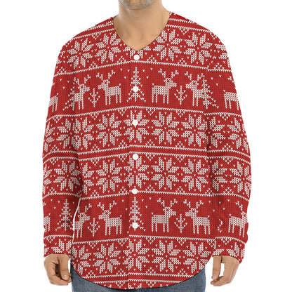Christmas Deer Knitted Pattern Print Long Sleeve Baseball Jersey